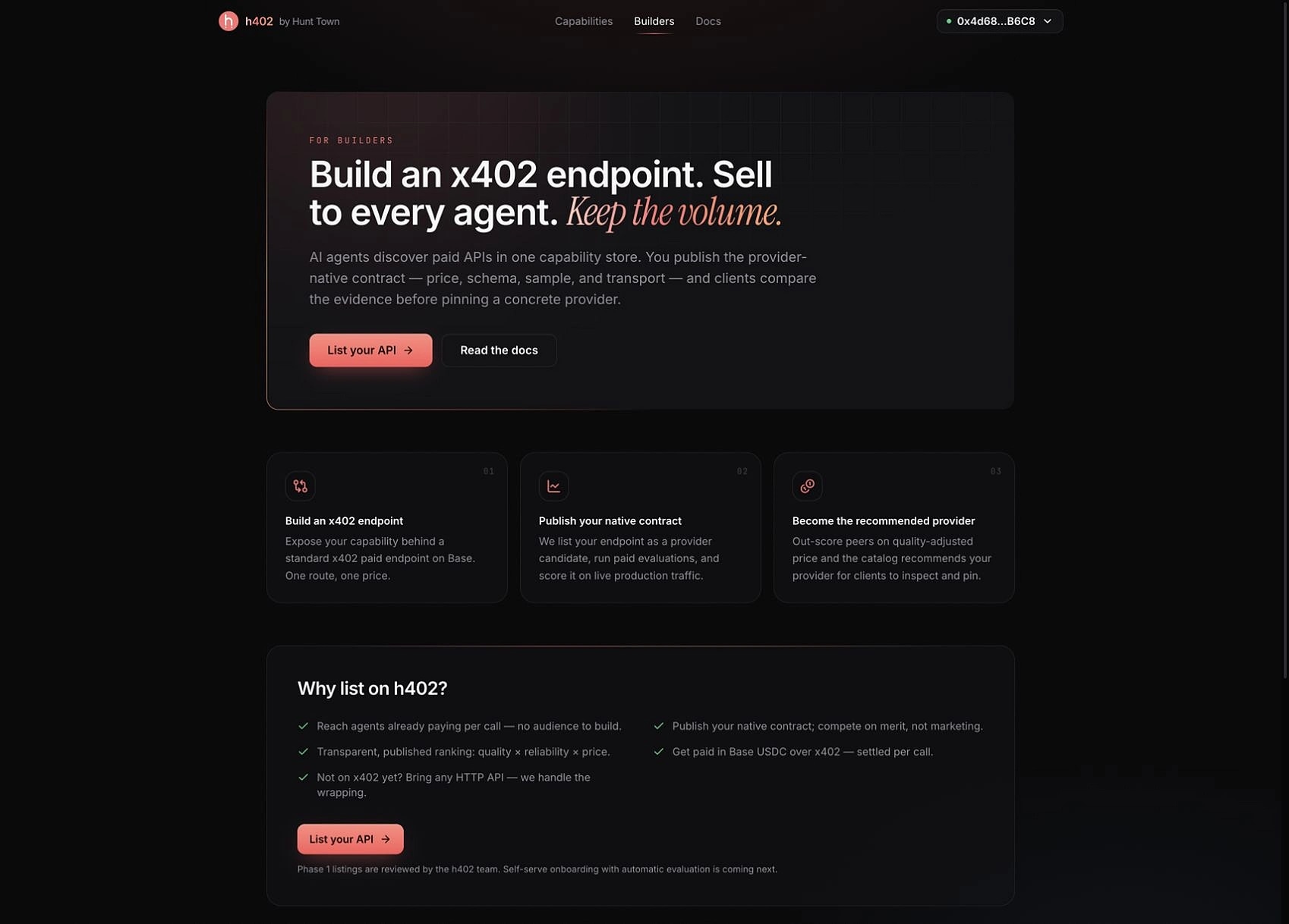 h402 builder page explaining how to list an API